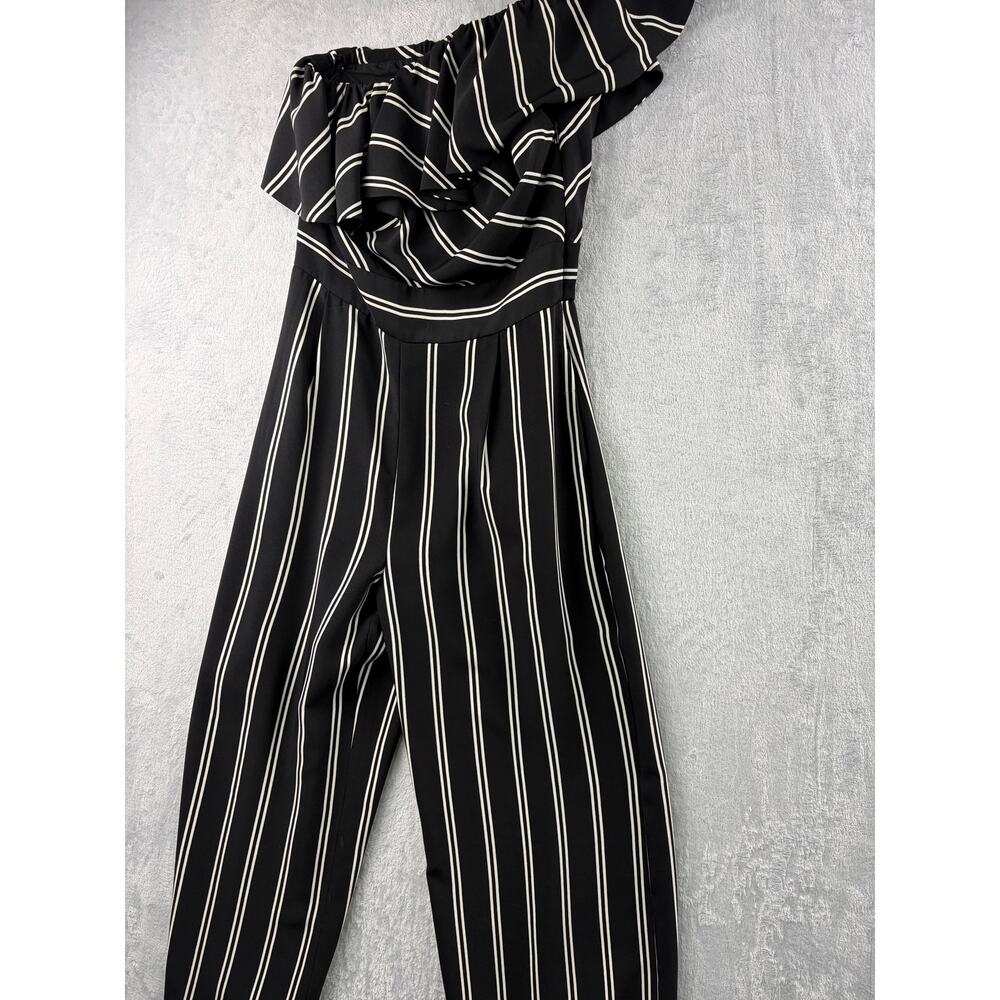 Laundry Shelli Segal Striped Black One Shoulder Ruffle Jumpsuit - Size 4 - Picture 5 of 7